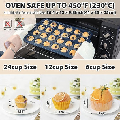 2 Pack Mini Silicone Muffin Pan with Metal Frame, Non Stick Silicone Cupcake Pan with Handles 24 Cup, BPA Free Silicon Muffin Tin Tray Small for baking, egg bites, Cupcake Mold Grey