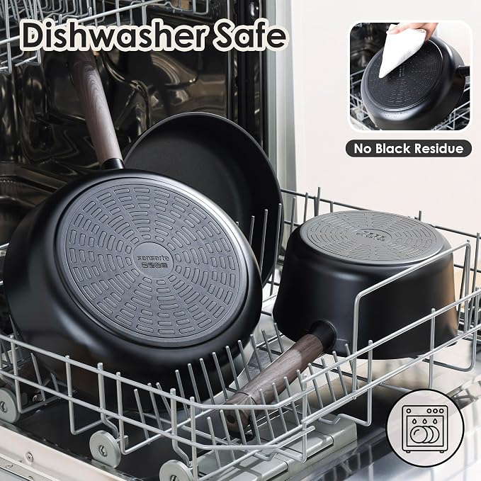 SENSARTE 13Pcs Pots and Pans Set Nonstick Cookware Set Kitchen Cooking Frying Pans with Stay-cool Handle, Dishwasher Safe, Induction Compatible, PFOA/PFOS Free, Black