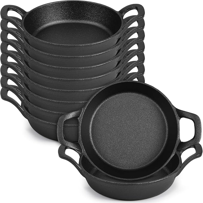Ziliny 10 Pack Mini Cast Iron Skillets 6.3 x 6.3 x 1.5 Inch Cast Iron Pan Small Ramekin Set Black Casserole Dish Cookware Oven Safe Mini Skillets for Kitchen Indoor Outdoor Picnic