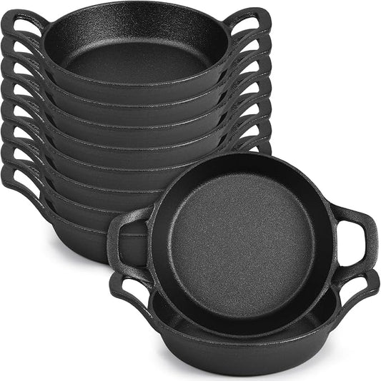 Ziliny 10 Pack Mini Cast Iron Skillets 6.3 x 6.3 x 1.5 Inch Cast Iron Pan Small Ramekin Set Black Casserole Dish Cookware Oven Safe Mini Skillets for Kitchen Indoor Outdoor Picnic