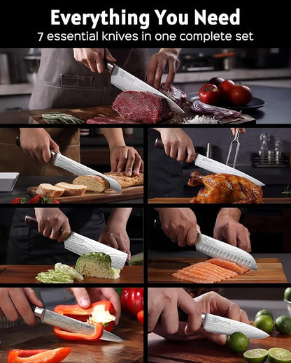 PAUDIN Chef Knife Set, 7 Pieces Kitchen Knife Set, High Carbon Stainless Steel, Ultra Sharp Knife Set, Professional Knives Set for Kitchen with Pakkawood Handle