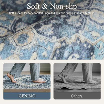 GENIMO Kitchen Rugs Non Slip Washable, 2PCS Kitchen Mats for Floor, Cushioned Standing Mat, Kitchen Runner Rug Floor Mat for Hallway, Laundry, Sink, Entryway, Home, 20"x32"+20"x48", Navy Blue