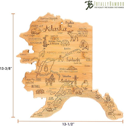 Totally Bamboo Destination Alaska State Shaped Serving and Cutting Board, Includes Hang Tie for Wall Display