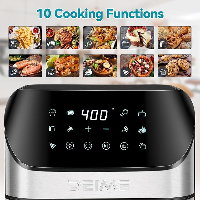 DEIME Air Fryer 6.2 QT Oilless 1500W Large Capacity Oven Air Fryers Healthy Cooker with 10 Preset, Visual Cooking Window, Non-Stick Basket, Included Recipe