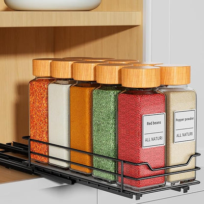 RCHYFEED Pull Out Spice Rack Organizer for Cabinet,Slide out Spice Organizer for Inside Cabinets,Heavy Duty Spice Organization for Kitchen and Pantry,Seasoning,Sauces(1-Tier,4.5" Wx10.5 Dx2.5 H)