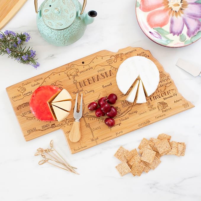 Totally Bamboo Destination Nebraska State Shaped Serving and Cutting Board, Includes Hang Tie for Wall Display