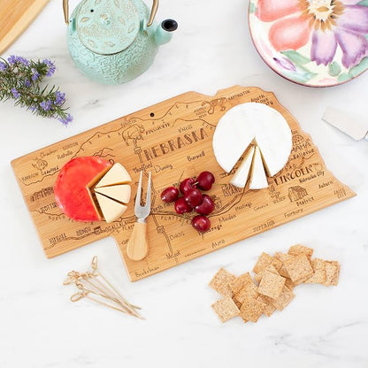 Totally Bamboo Destination Nebraska State Shaped Serving and Cutting Board, Includes Hang Tie for Wall Display