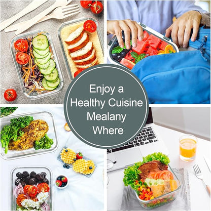 VERONES 10 Pack Glass Meal Prep Containers, Airtight Glass Lunch Containers, Stackable Glass Food Storage Containers Set with Lids,BPA-Free, for Microwave, Oven, Freezer & Dishwasher Friendly,Grey