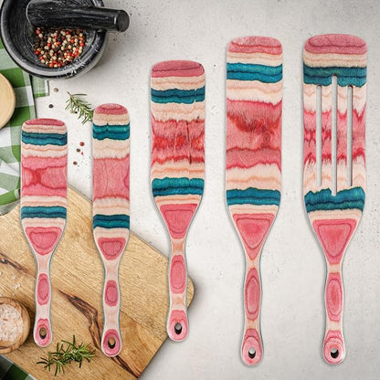 MYRAINBOW A5-3 Spurtle Set, Wooden Utensils for Cooking, Kitchen Utensils Set, Pakkawood Kitchen Cooking Utensils Set, Apartment Essentials Wood Serving Spatula spoon, Home & kitchen Gift