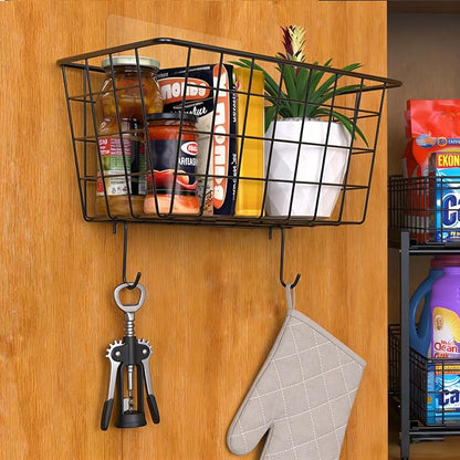 MaraFansie Over the Cabinet Door Organizer Wall Wire Baskets Hanging Kitchen Basket Shelf for Cabinet & Pantry Organization and Kitchen, Bathroom, Bedroom Storage, with Adhesive, 4 Pack