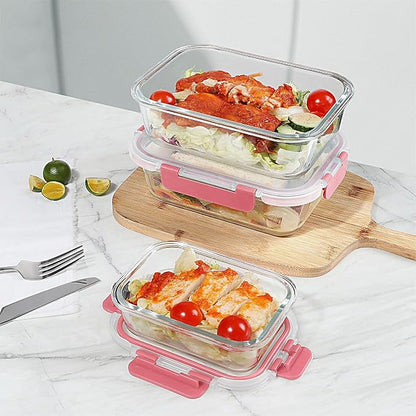 BAYZZ 10 Pack Glass Meal Prep Containers, Glass Food Storage Containers with Lids, Airtight Lunch Box, Freezer,Oven,Microwave and Dishwasher Safe,Pink