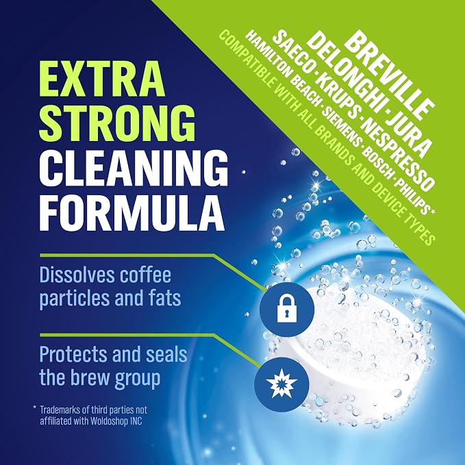 WoldoClean Cleaning Tablets for Fully Automatic Coffee Machines 10x 2g - Compatible with Breville, DeLonghi, Jura, Philips, Miele & Gaggia
