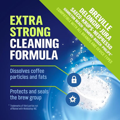 WoldoClean Cleaning Tablets for Fully Automatic Coffee Machines 10x 2g - Compatible with Breville, DeLonghi, Jura, Philips, Miele & Gaggia