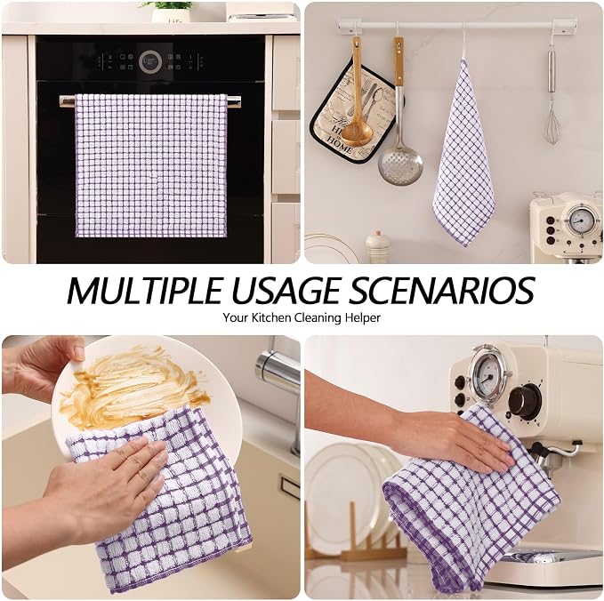 Homaxy Kitchen Towels and Dishcloths Set, 16 x 25 and 12 x 12 Inches, Set of 8 Cotton Terry Kitchen Dish Towels, Super Soft and Absorbent Dish Cloths, Purple
