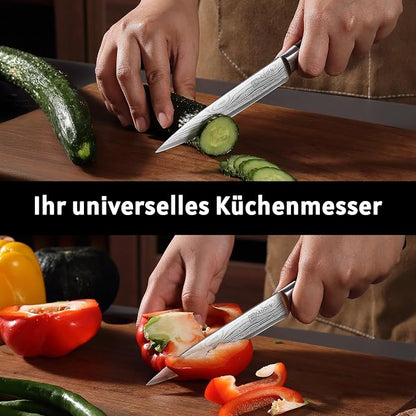 PAUDIN Utility Knife, 5 Inch Chef Knife, Ultra Sharp High Carbon Stainless Steel, Multipurpose Paring Knife for Fruit and Vegetable Cutting with Wooden Handle, Premium Gift Box