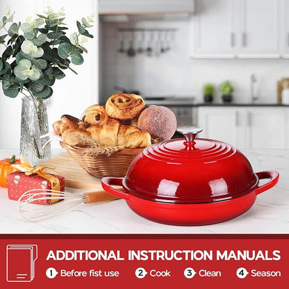 P&P CHEF Bread Dutch Oven for Sourdough, 5.5 Quart Enameled Cast Iron Dutch Oven Pot with Lid for Homemade Bread Baking, Easy to Clean & Even Heat, Red