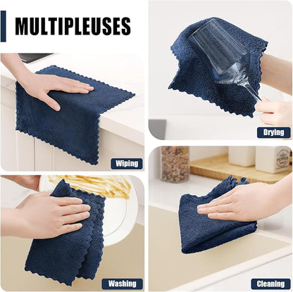 Kitinjoy 24 Pack Kitchen Cloths Dish Towels (7" x 9", Navy Blue), Super Soft and Absorbent Dish Cloths, Nonstick Oil Fast Drying Coral Velvet Microfiber Cleaning