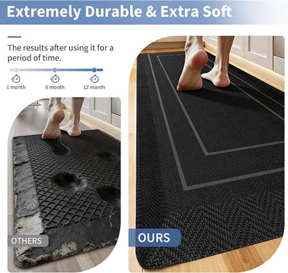 UKISS 9/10"" Extra Thick Cushioned Anti Fatigue Kitchen Mat, Waterproof High Density Foam Standing Desk Mat, Non-Slip Ergonomic Comfort Mat for Kitchen, Office,Workstation Black (Black, 20" X 39")