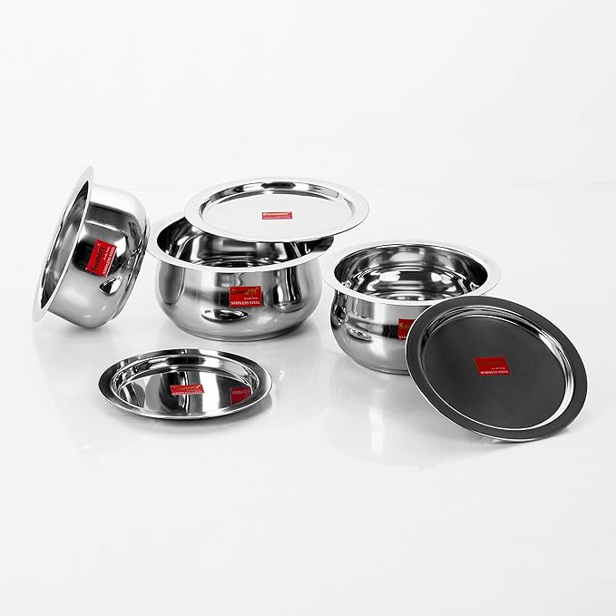Sumeet Stainless Steel Cookware Set With Lid, 2.6, 3.3 L, 3 Piece (Steel), 3.3 liter