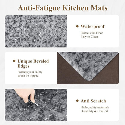 HEBE Kitchen Mat Cushioned Anti Fatigue Comfort Floor Mat 20"x60" Waterproof Non Slip Kitchen Rug Runner Laundry Room Rug Floor Carpet Heavy Duty Comfort Standing Mat Pads,Silver Grey