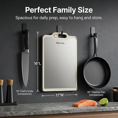 Titanium Cutting Board, 16x11x0.9 inch Non-Slip Chopping Board with Knife Sharpener, Dual-Sided Titanium & Wheat Straw PP, Anti-Spill Edge, Dishwasher Safe，Rectangular