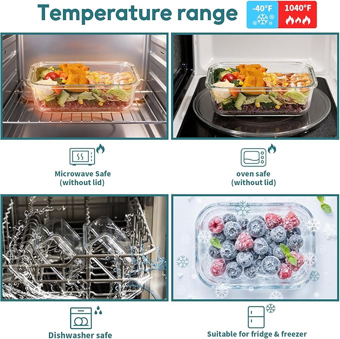 GENICOOK Glass Meal Prep Containers Set, 15 Pack Airtight Food Storage Containers with Locking Lids, Borosilicate Glass Lunch Containers BPA-Free for Healthy Eating, Microwave Oven Dishwasher Safe