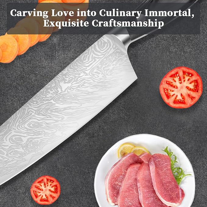 Chef Knife,Super Sharp Professional Kitchen Knife,Ultimate 8 Inch Chef's Knife with Ergonomic Handle, Gift Box for Family & Restaurant (silver)