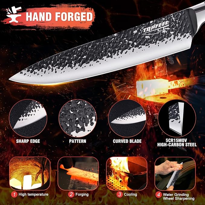 Topfeel kitchen knife set, 3 PCS Japanese Chef Knife Set, Hand Forged High Carbon Stainless Steel Knives Sets，Ultra Sharp Professional Chef Knives Sets with Unique Antler-like Handle