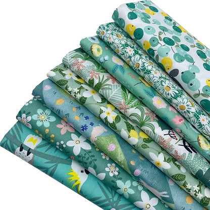 aufodata 8 Pieces 19.6" x 19.6" (50cm x 50cm) Cotton Fabric Squares Quilting Patchwork Floral Pattern Precut Fabric for DIY Quilting Sewing Crafting Artcraft (Green)