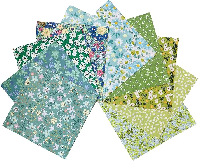 HANPATQUI 50PCS 8 x 8 inch Green Printed 100% Cotton Fat Quarters Fabric for Sewing and Quilting Bundles Precut Fabric Square for DIY Craft Patchwork