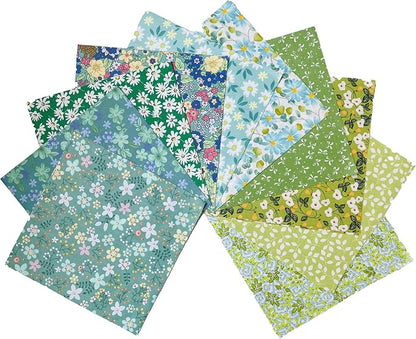 HANPATQUI 50PCS 8 x 8 inch Green Printed 100% Cotton Fat Quarters Fabric for Sewing and Quilting Bundles Precut Fabric Square for DIY Craft Patchwork
