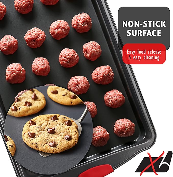Baking Pan Set, 39 Piece Premium Baking Set, Nonstick Bakeware Sets BPA Free, Cookie Sheets for Baking Nonstick Set, Steel Baking Sheets for Oven with Muffin Pan, Cake Pan & Red Kitchen Utensils