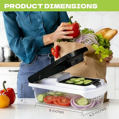 Vegetable Chopper, 17-in-1 Food Chopper with Built-in Container, Includes Cut-Resistant Gloves & Interchangeable Blades, Potato Onion Slicer for Salad Prep, Kitchen Gadgets for New Home