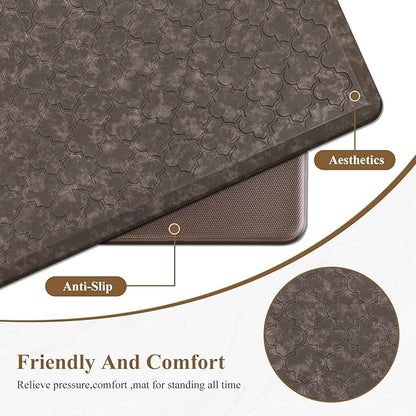 HEBE Kitchen Mat Cushioned Anti Fatigue Comfort Floor Mat Oversized 17.3"x48" Waterproof Non Slip Kitchen Rug Runner Laundry Room Rug Floor Carpet Heavy Duty Comfort Standing Mat Pads, Brown