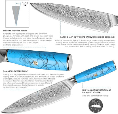 Home Safety Professional Damascus Steel Japanese Chef Knife 8 Inch Kitchen Knife VG-10 Damascus Chef's Knives – Razor Sharp Meat Cleaver with Ergonomic Natural Resin Handle Cooking Knife and Gift Box