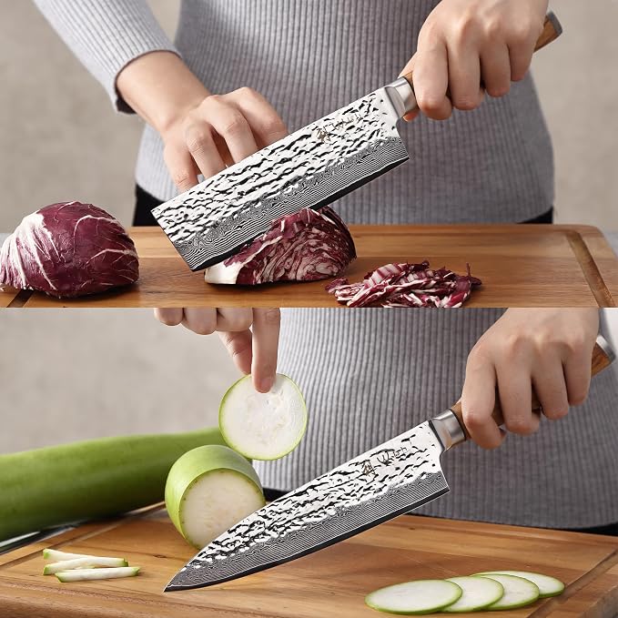 Wakoli 4-Piece Damascus Knife Block Set, VG10 Core 67-Layer Damascus Steel Kitchen Knives with Magnetic Acacia Wood Block, Ergonomic Zebrawood Handles, Hand Wash Only
