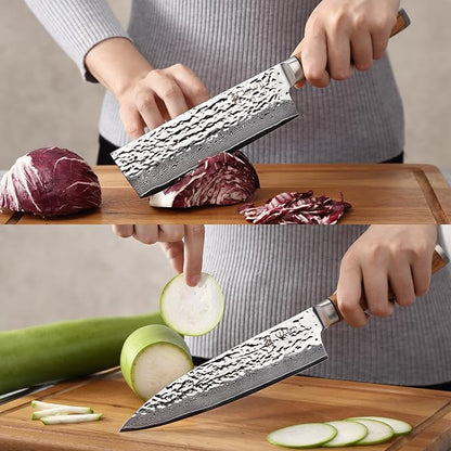 Wakoli 4-Piece Damascus Knife Block Set, VG10 Core 67-Layer Damascus Steel Kitchen Knives with Magnetic Acacia Wood Block, Ergonomic Zebrawood Handles, Hand Wash Only