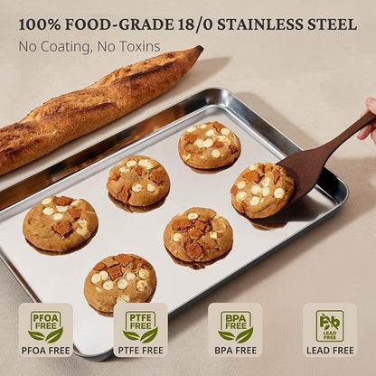 BRONYPRO Stainless Steel Baking Sheet with Wire Rack Pan (3 Pans + 3 Racks), Cookie Sheets 9/12/16 In, Non-Toxic (PFOA & PTFE Free), Solid Warp-Resistant Cooking Trays for Oven & Toaster, Gray