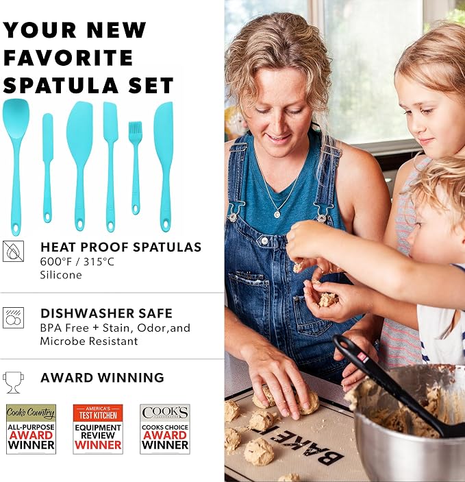 DI ORO 6-Piece Silicone Spatula Set - Rubber Kitchen Utensils for Baking, Cooking & Mixing - Heat-Resistant 600°F BPA Free Spatulas for Nonstick Cookware - Dishwasher Safe (Teal)