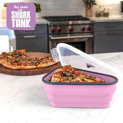 PIZZA PACK The Perfect Reusable Pizza Storage Container with 5 Microwavable Serving Trays - BPA-Free Adjustable Pizza Slice Container to Organize & Save Space, Pink 3 pk