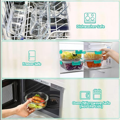 MCIRCO 8-Pack 30 oz Glass Meal Prep Containers - Airtight Glass Lunch Containers with Lids, Microwave, Oven, Freezer & Dishwasher Safe, Green