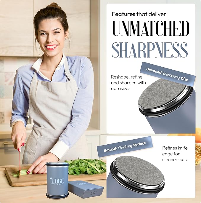 Rolling Knife Sharpener Kit, Magnetic 15° & 20° Angle Guides, Diamond & Ceramic Discs, Manual Rolling Knife Sharpener Tool for Razor-Sharp Kitchen gadgets, Chef & Outdoor Knives (Gray Blue)