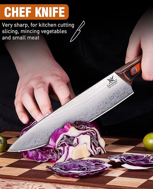 Naitesen 3PCS Professional Kitchen Knife Set,Very Sharp Meat Cleaver Chef Knife Serrated Bread Knife for Meat Vegetable Cutting Home Cooking Gifts for Men Women