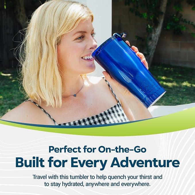 Silver Buffalo Double Walled Vacuum Insulated Stainless Steel Tumbler With Flip Top Lid Keeps Hot and Cold, Travel Coffee Mug Leakproof Lid, 30 Ounces, Royal Blue