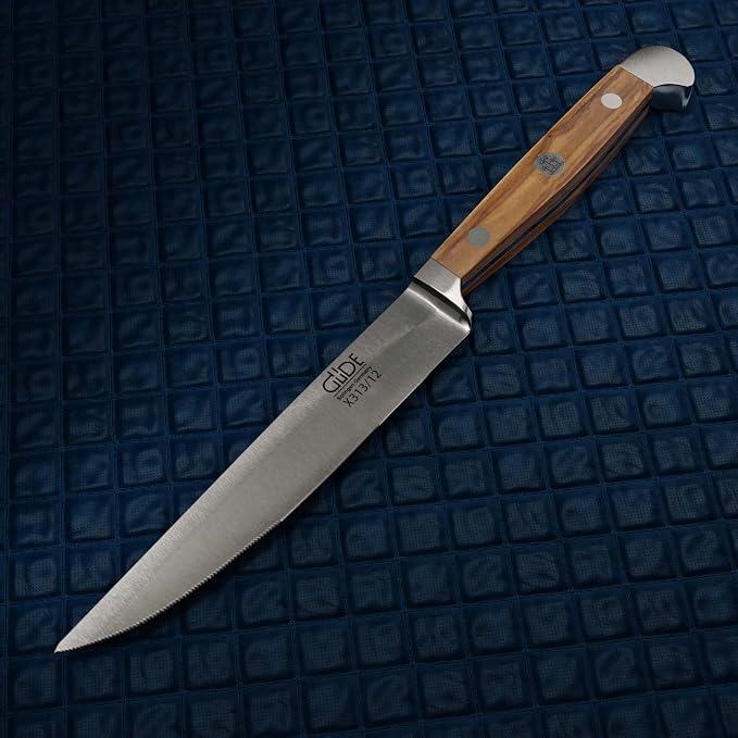 Güde Alpha Olive Series Hand Forged/Serrated Steak Knife With Olivewood Handle 4-in, Made in Solingen, Germany Since 1910