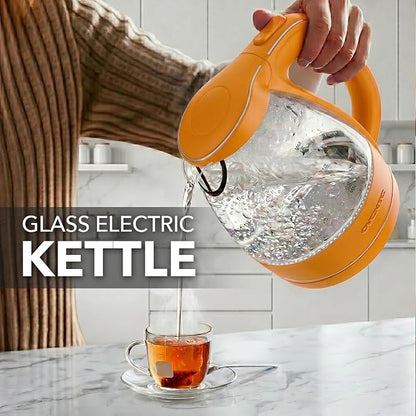 OVENTE Electric Kettle, 1.5L Borosilicate Glass Countertop Water Heater and Boiler for Coffee or Tea, BPA-Free, Auto Shut-Off, Boil-Dry Protection, Removable and Washable Spout Filter, Orange KG83O