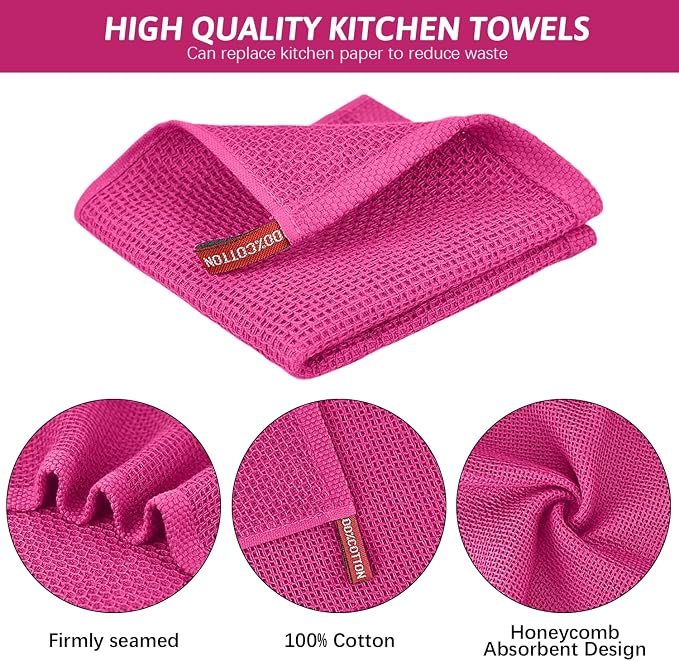 Nialnant 6 Pack Rosered Dish Cloths for Washing Dishes, 100% Cotton Waffle Weave Kitchen Dish Towels,Soft Absorbent Dish Rags,Quick Drying Cleaning Rags-12x12 in