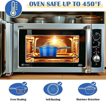 E-far Enameled Cast Iron Sauce Pan with Lid, 1 Quart Dutch Oven Saucepan, Mini Sauce Pot for Cooking, Boiling, Healthy & Non Toxic, Induction & Oven Safe, Deep Blue