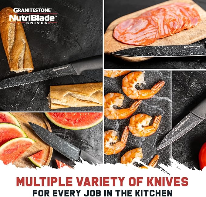 Granitestone Nutriblade 12-Piece Santoku Knives, High Grade Professional Chef Kitchen Knives with Easy-Grip Handles, Stainless Steel Rust-proof blades – Dishwasher-safe As Seen On TV