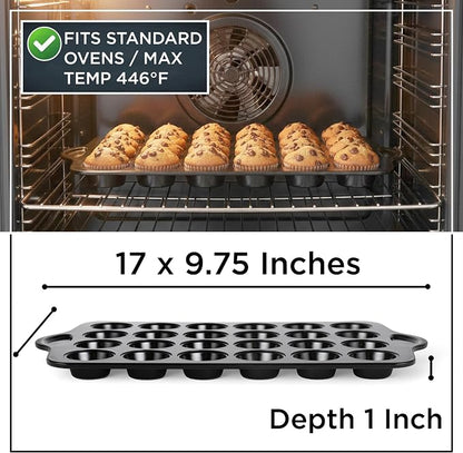 Wrenbury 24-Cup Mini Muffin Pan - PFOA-Free Non-Stick, Premium Carbon Steel | 1.8" Cups, Dishwasher Oven and Freezer Safe, Heavy Gauge